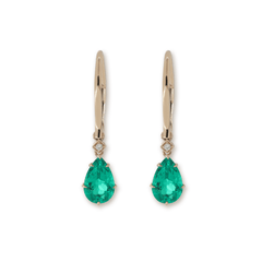 Pear Cut Colombian Lab Emerald Basket-Set Leverback Earrings