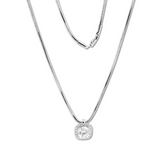 14K White Gold 2ct Cushion Lab Diamond Pendant Necklace with Round Lab Diamond Halo and Snake Chain