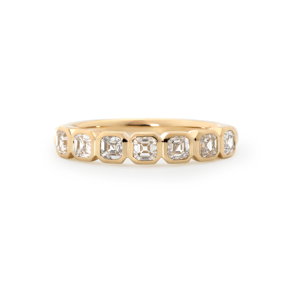 14K Yellow Gold Asscher Cut Lab Diamond 7 Stone Bezel Half Eternity Ring