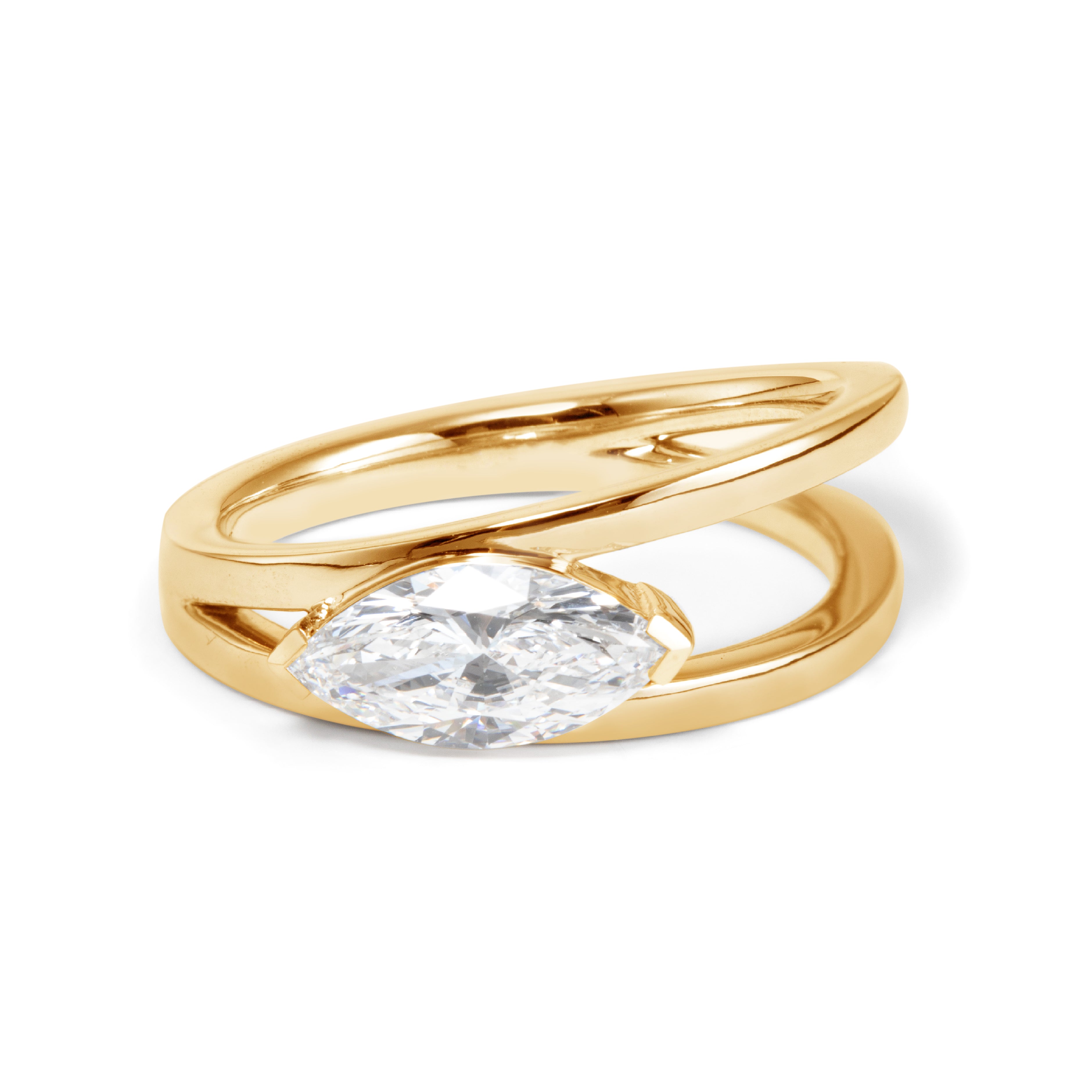 14K White Gold 1ct Marquise Cut Lab Diamond Solitaire Ring in V Shape Design 14K Yellow Gold