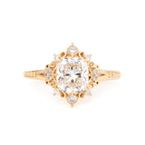14K Yellow Gold 2.5ct Elongated Cushion Cut Lab Diamond Victoran-Style Ring with Floral Motifs