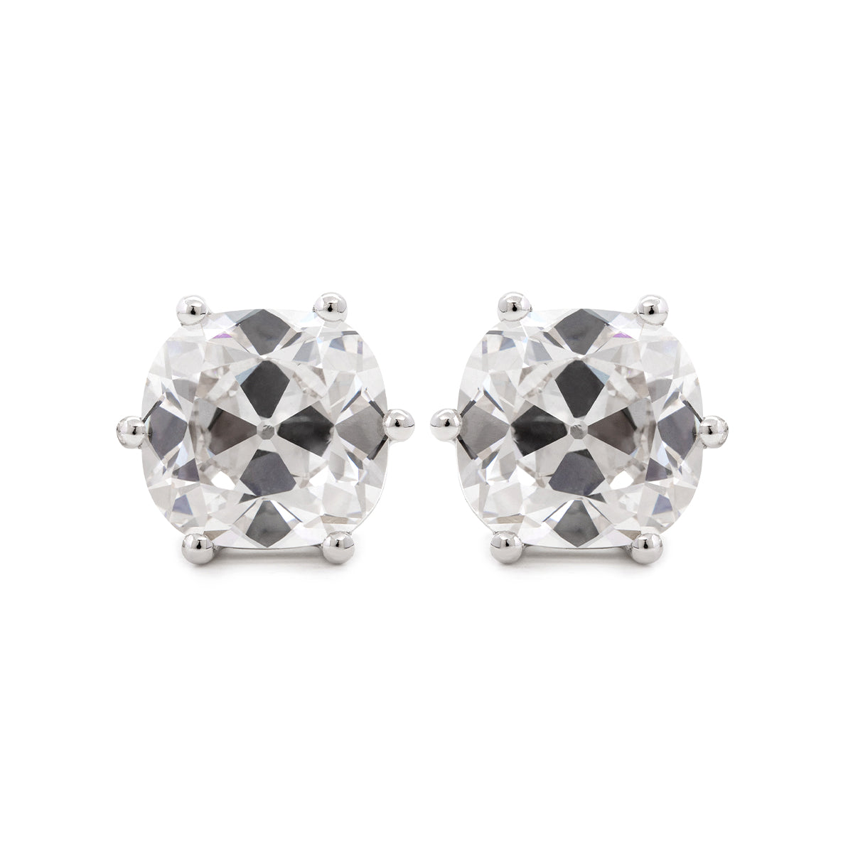 Platinum 6 ct tw Old Mine Cut Lab Diamond 6 Round Prongs Basket Stud Earrings