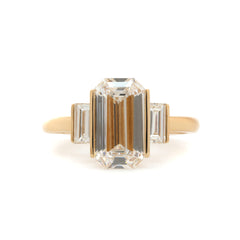 14K Yellow Gold 3.01ct Emerald Cut Lab Diamond Three-Stone Ring