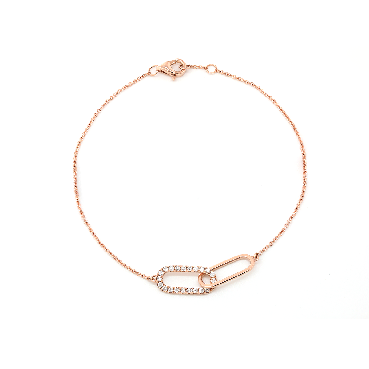 14K Rose Gold Round Lab Diamond Toi et Moi Pendant Chain Bracelet
