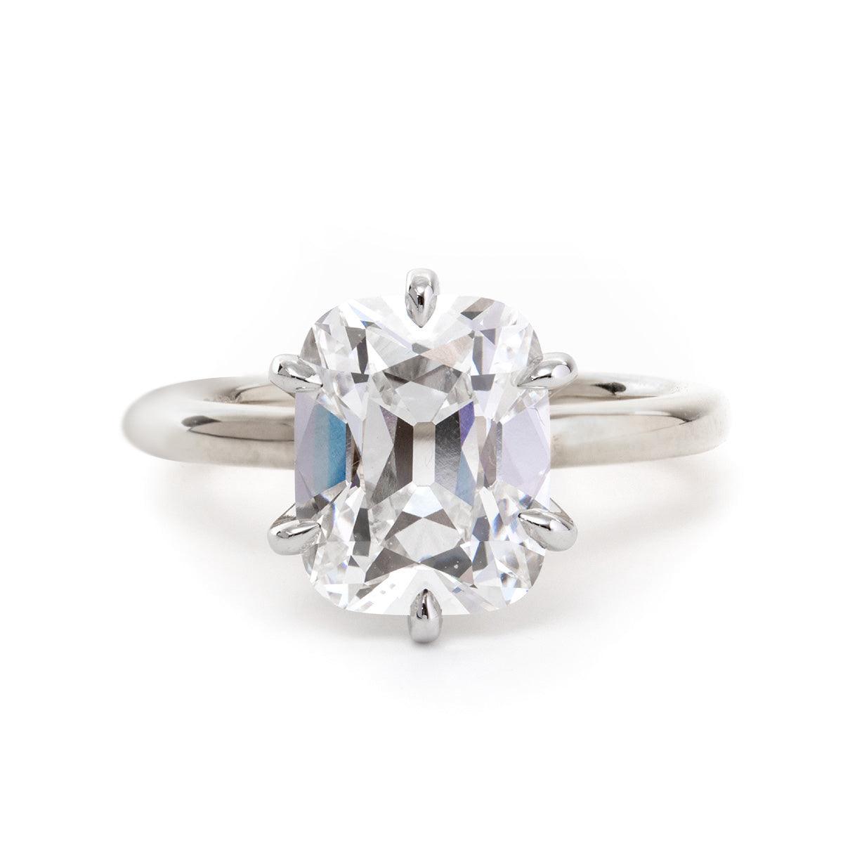 14k Yellow Gold & White Gold 3ct Elongated Old Mine Cut Lab Diamond Floral Basket Solitaire Ring Platinum