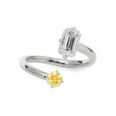 14K Yellow Gold Emerald Cut Lab Diamond & Round Citrine Toi et Moi Ring Platinum