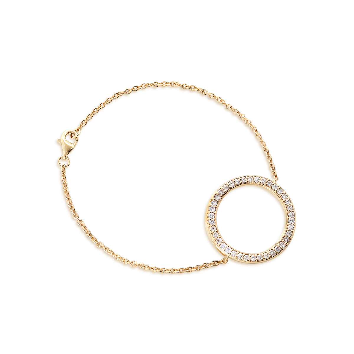 18K Yellow Gold Round Lab Diamond Pave Ring Shape Pendant Chain Bracelet