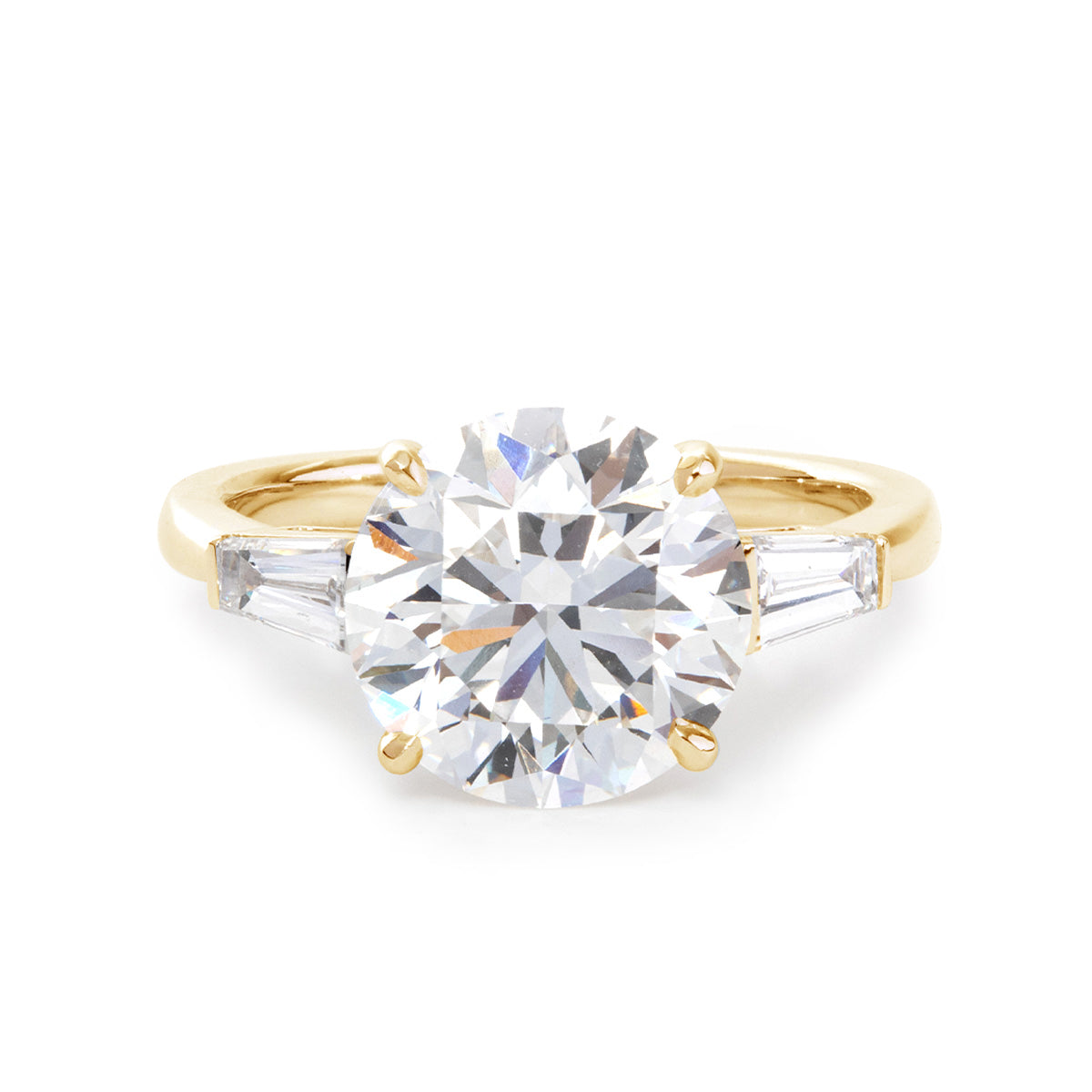 14K White Gold 4ct Round Cut Lab Diamond Tapered Three-stone Ring 14K Yellow Gold 4ct Round Cut Lab Diamond DEF VS