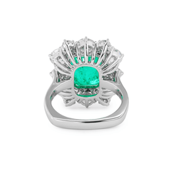 18K White Gold 3ct Colombian Lab Emerald Double Claw Prongs Halo Engagement Ring
