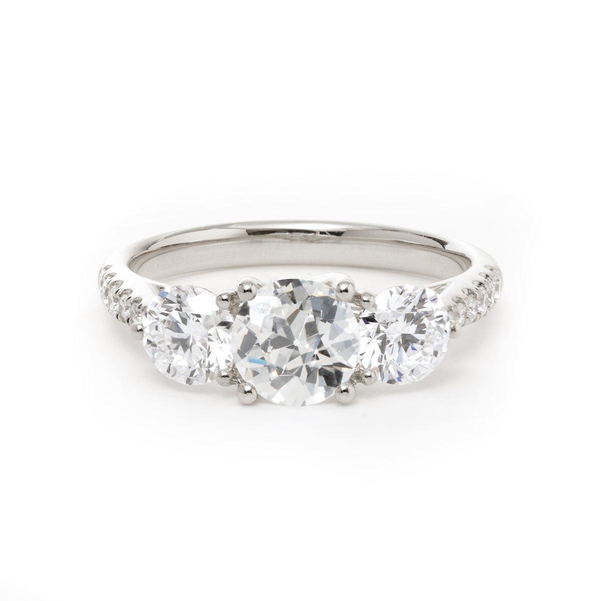 14K Yellow Gold Old European Cut Lab Diamond Pave Three Stone Platinum