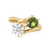 18K White Gold Round Cut Lab Diamond & Peridot Toi et Moi Ring 14K Yellow Gold