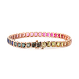 18K Rose Gold Emerald Cut Rainbow Color Lab Sapphie Bezel Setting Tennis Bracelet