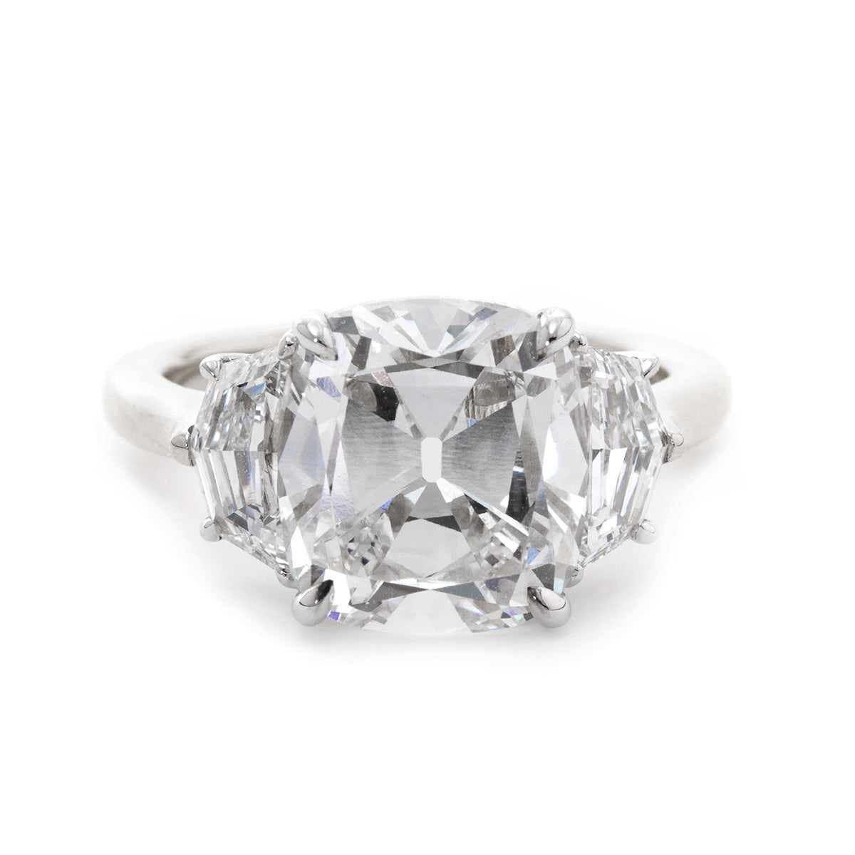 18K White Gold & Yellow Gold 4.5ct Old Mine Cut & Step cut Eldorado Lab Diamond Three Stone Ring Platinum (All)