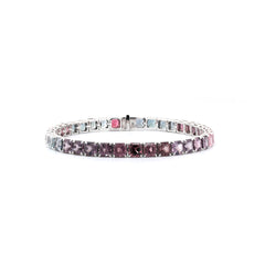10K White Gold Asscher Cut Rainbow Color Natural Gemstone Tennis Bracelet