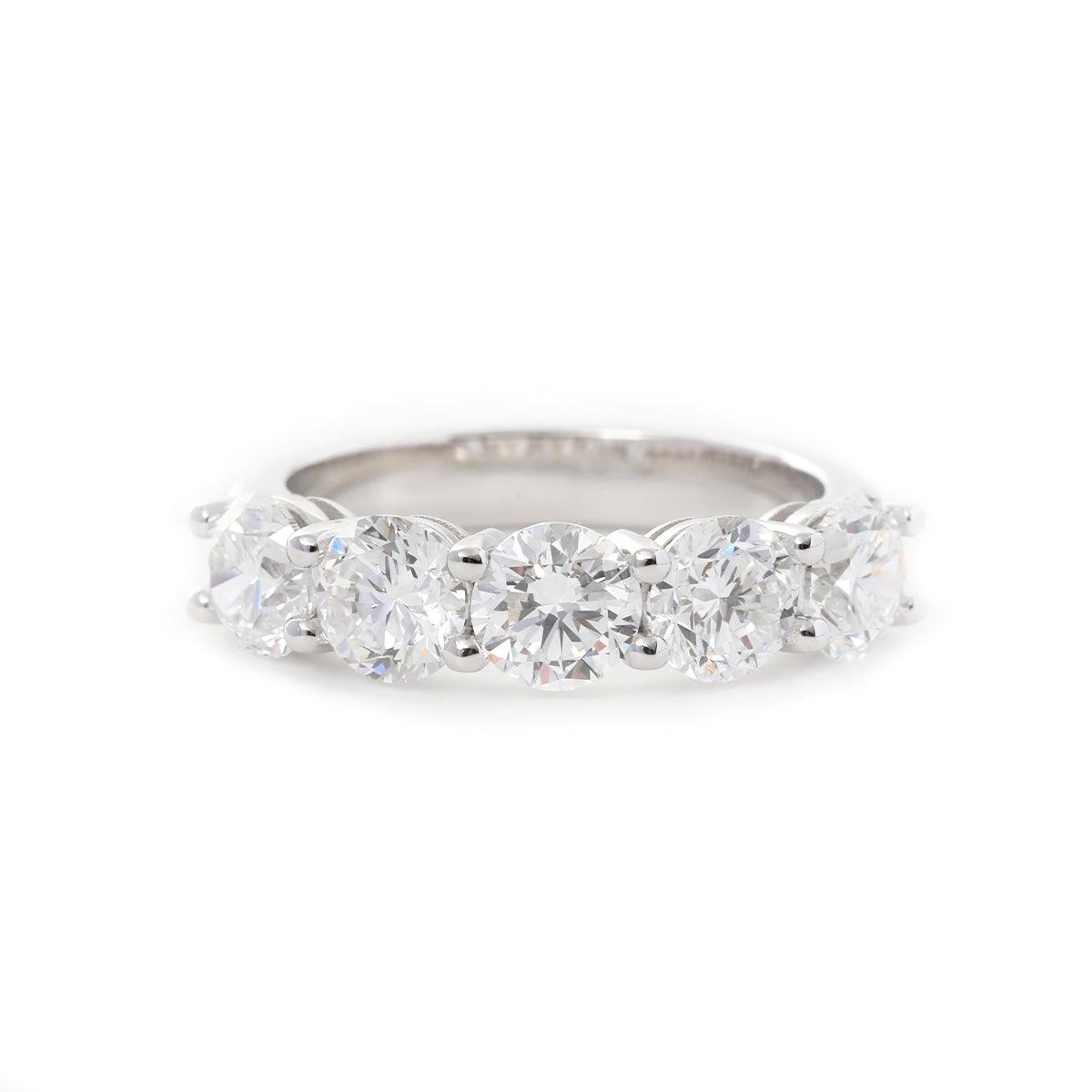 14K White Gold 5-Stone Round Diamond Cocktail Ring with Smooth Ring Cut Design