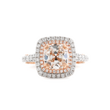 14K White and Rose Gold 2.5ct Old Mine Cut Lab Diamond Evelina Halo Edwardian Style Ring with Waverly Band and Millegrain Edging