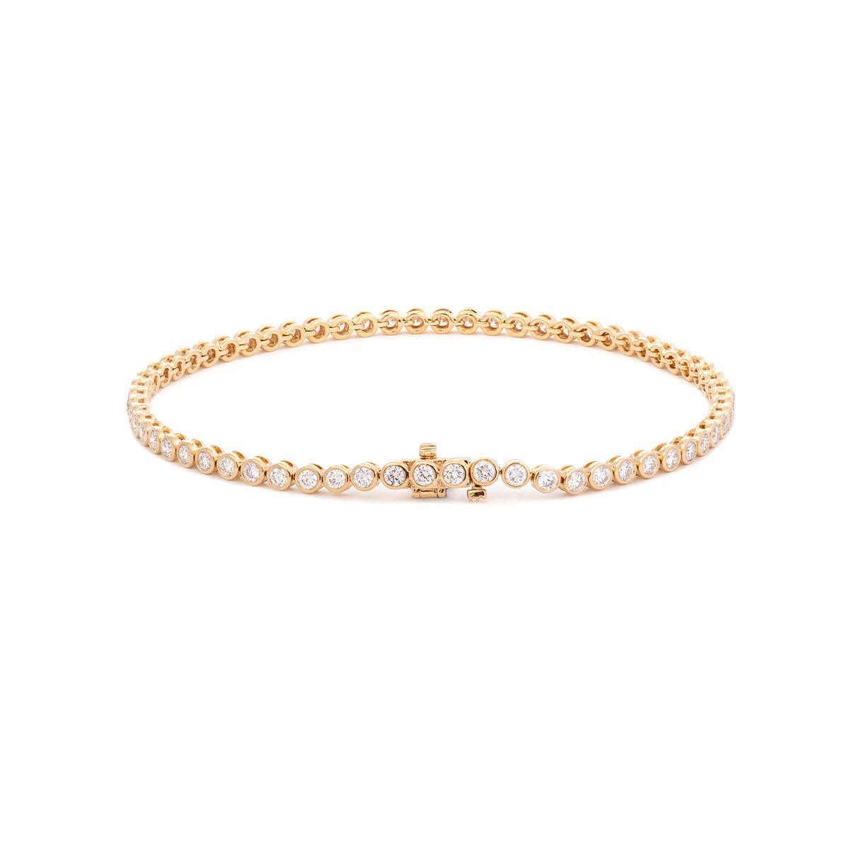 14K Yellow Gold Round Lab Diamond Bezel Setting Tennis Bracelet