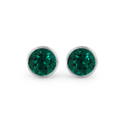 Round Zambian Lab Emerald Bezel Stud Earrings