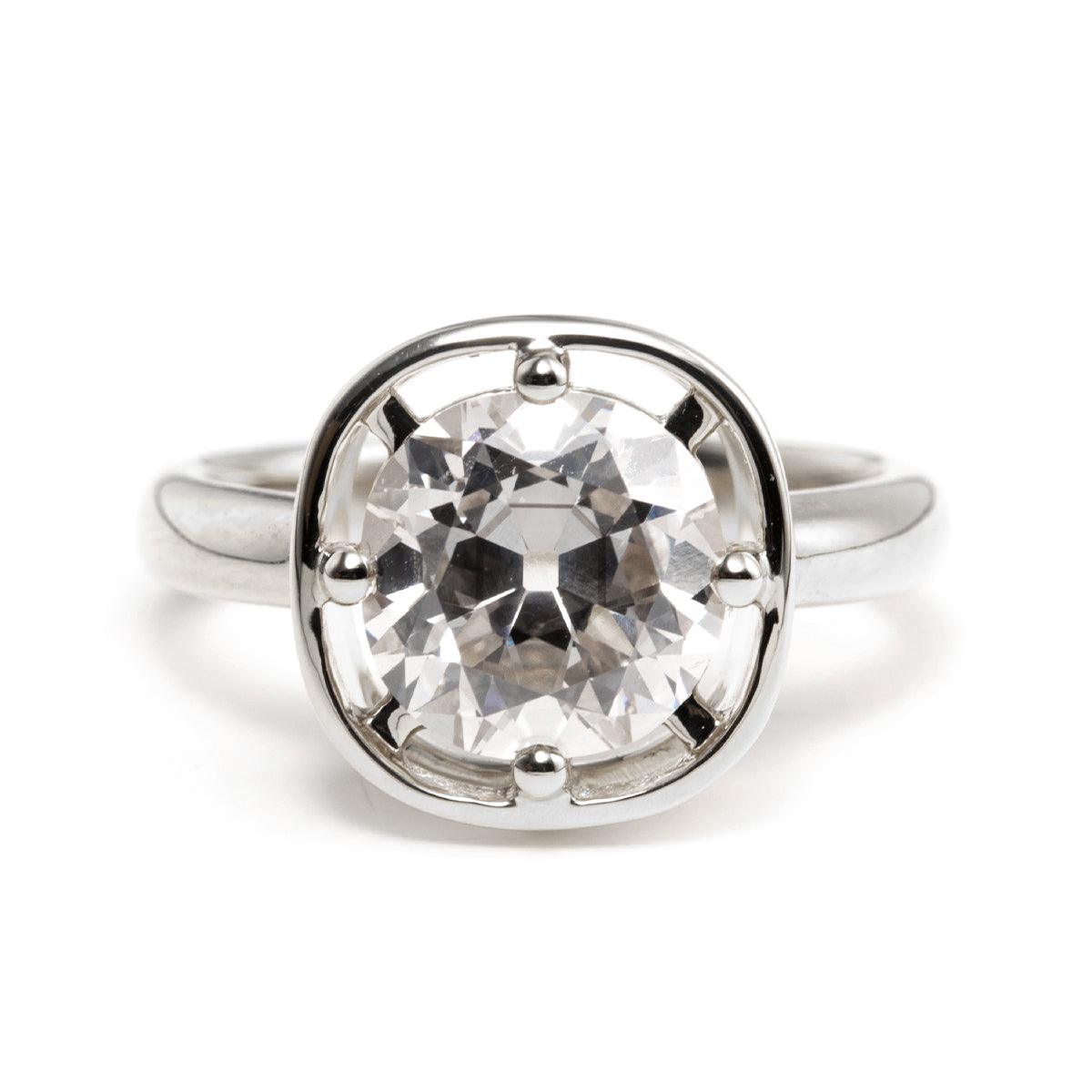 14K Yellow Gold 2.5ct Antique Old Mine Cut Diamond Basket Setting Ring with Smooth Ring Cut Design Platinum