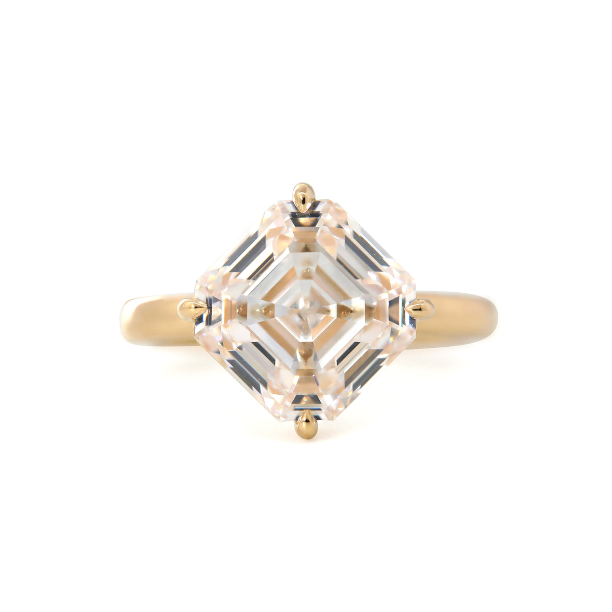 14K Yellow Gold 6ct Antique Asscher Cut Lab Diamond 4 Claw Prong Basket Solitaire Ring