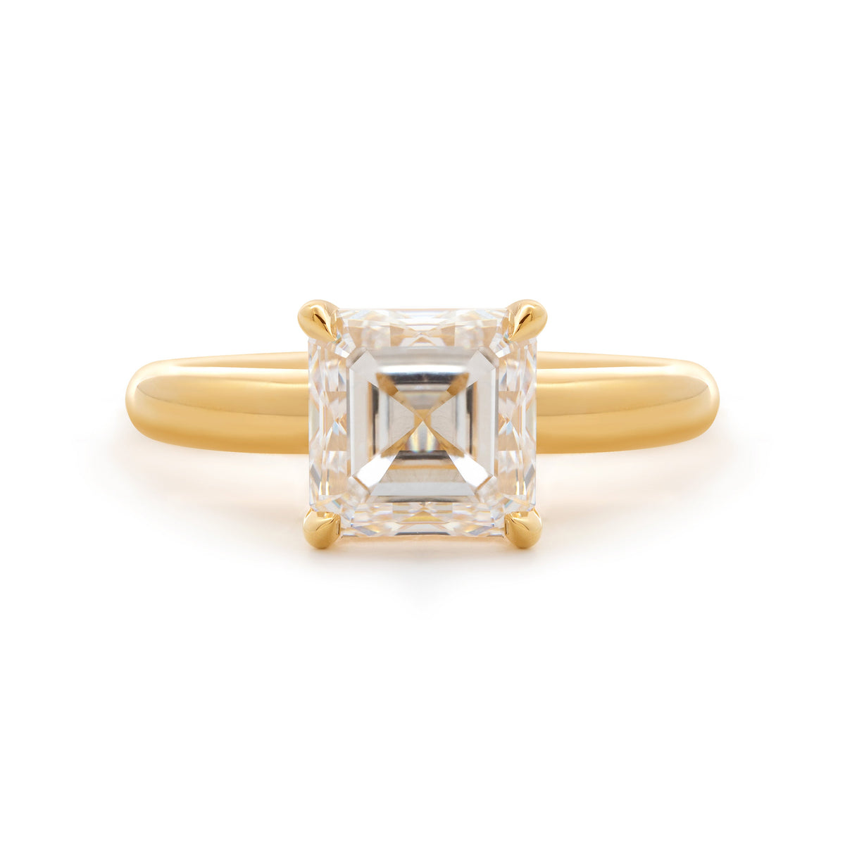 18k Yellow Gold 3ct Asscher Cut Lab Diamond 4 Claw Prong Basket Setting Ring
