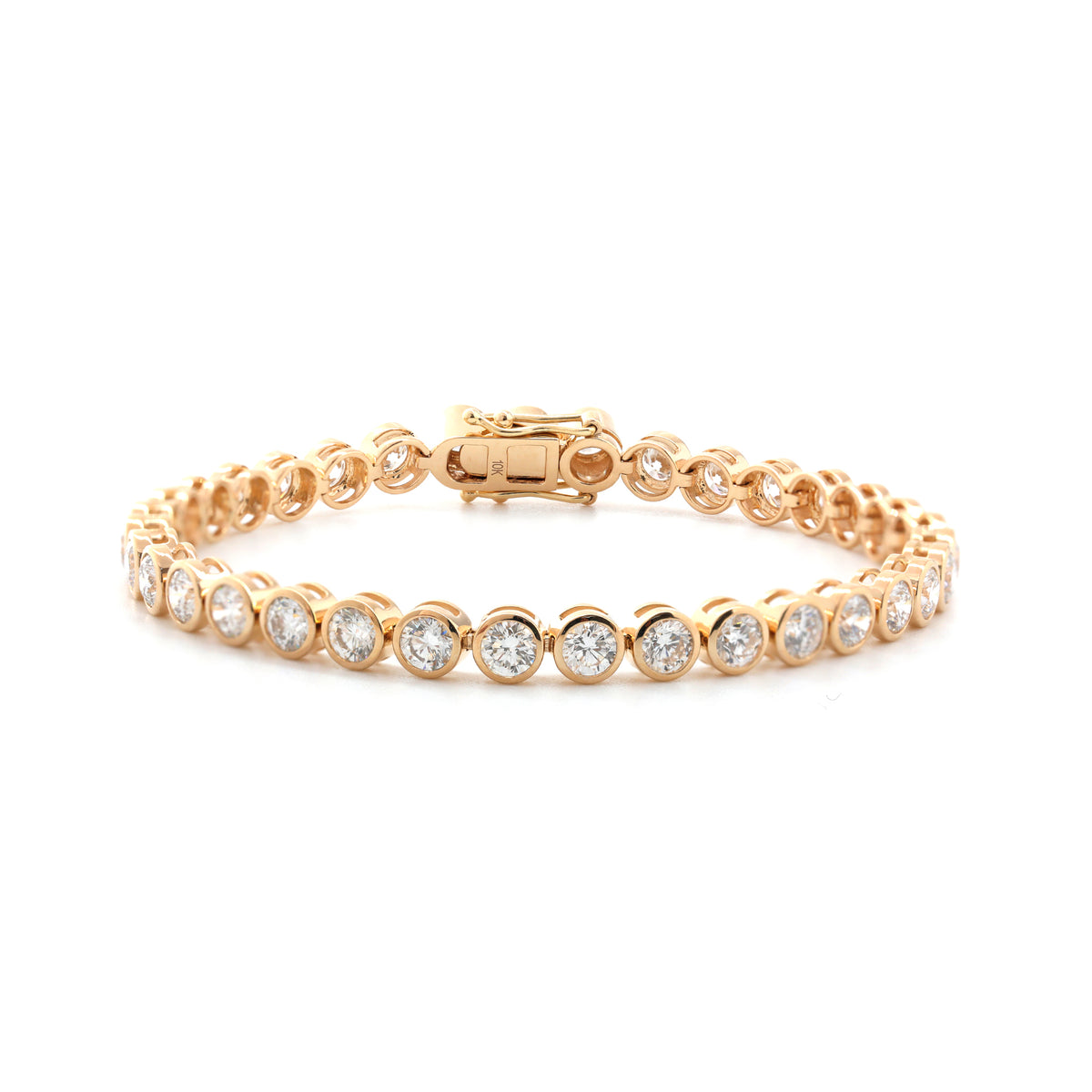 10K Yellow Gold Round Cut Lab Diamond Bezel Tennis Bracelet