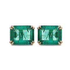 Zambian Lab Emerald Double Claw Prong Basket Stud Earrings