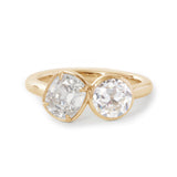 14K White Gold Old Mine Cut and Old Europen Cut Lab Diamond Toi et Moi Ring 14K Yellow Gold