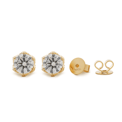 Round brilliant Lab Diamond Millegrain Floral Basket Stud Earrings