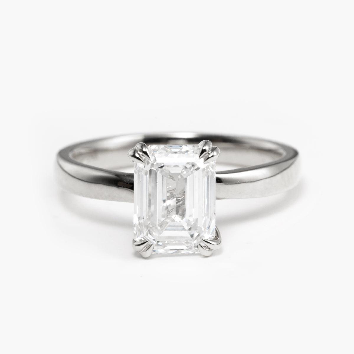 14K Yellow Gold 2.5ct Emerald Cut Lab Diamond Double Prong Solitaire Ring Platinum