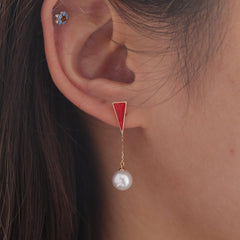 18K Yellow Gold Enamel and Freshwater Pearl Dangle Earrings