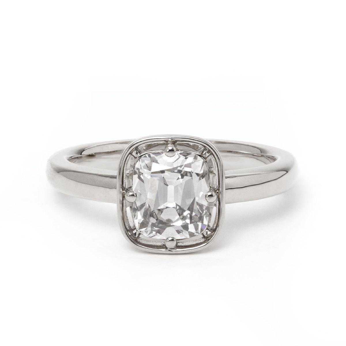 14K Yellow Gold 1.5ct Old Mine Cut Cushion Lab Diamond Basket Solitaire Ring Platinum