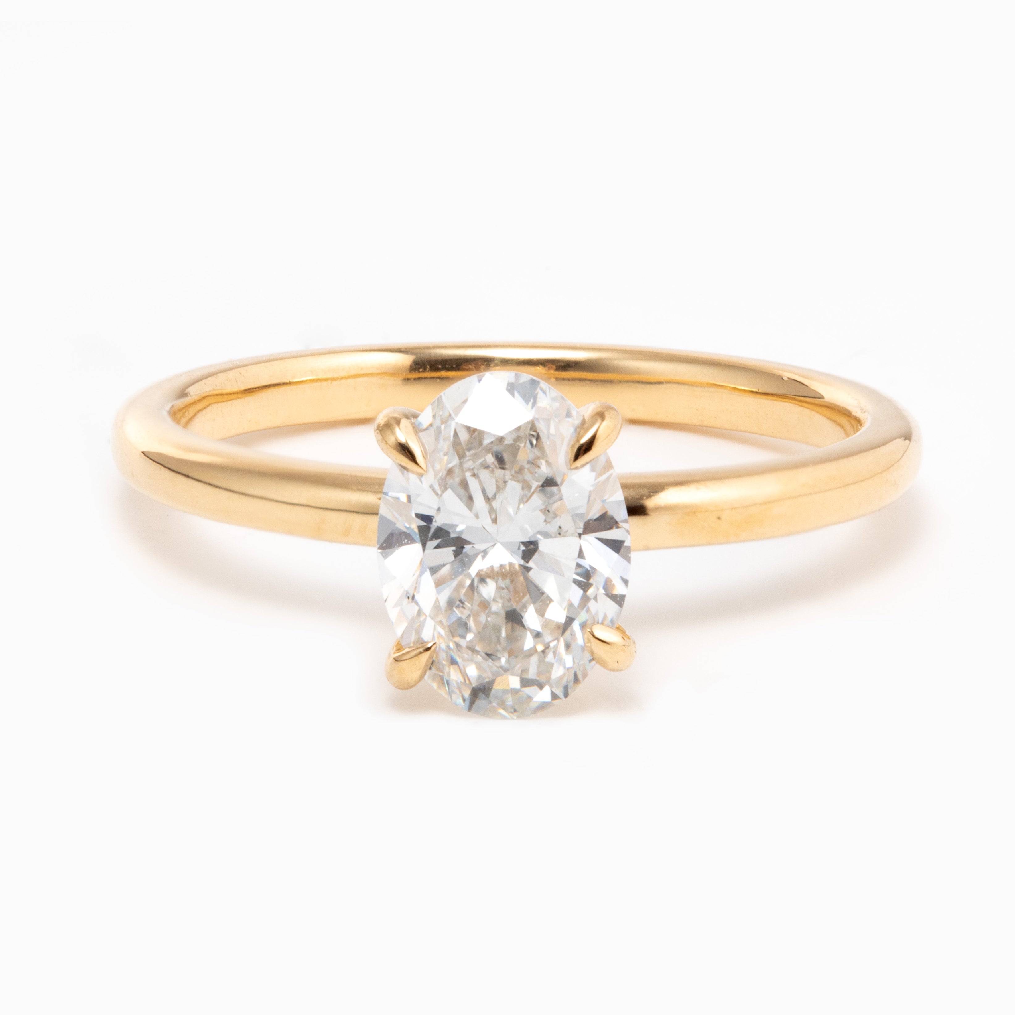 18K Yellow Gold 1.5ct Oval Cut Lab Diamond 4 Claw Prongs Solitaire Ring