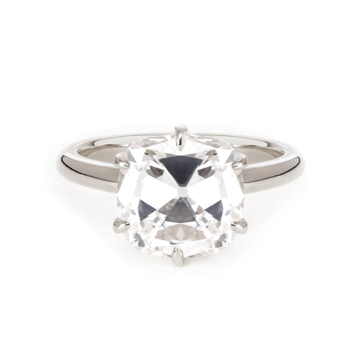 14K Yellow Gold 3ct Old Mine Cut Cushion Diamond Hidden Basket Ring with 6 Prongs Floral Vintage Solitaire Design Platinum