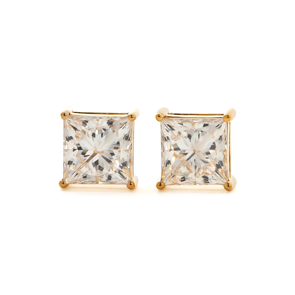 18K Yellow Gold Princes Cut Lab diamond Stud Earrings