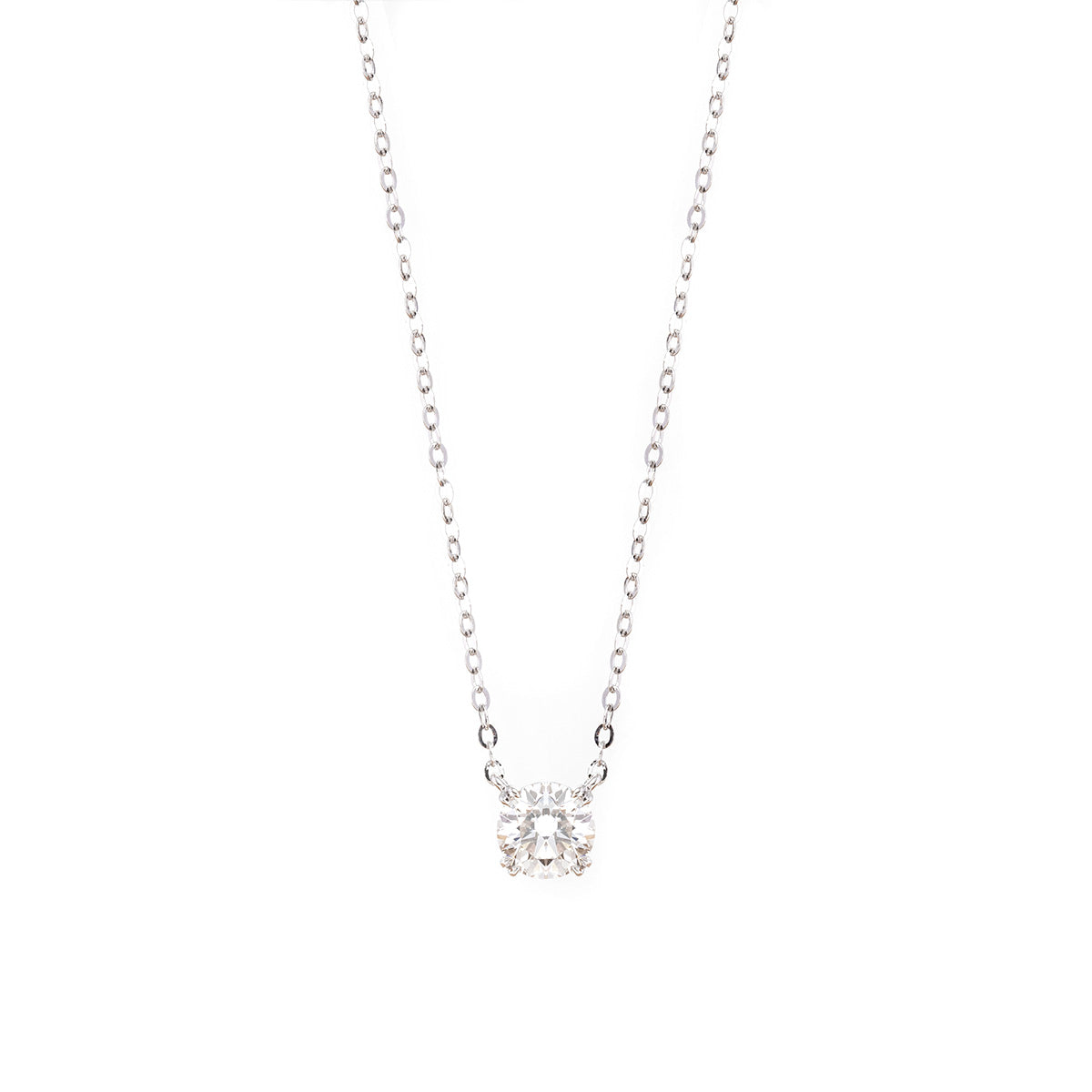 18K White Gold 1ct Round Lab Diamond Double Prong Basket Setting Necklace