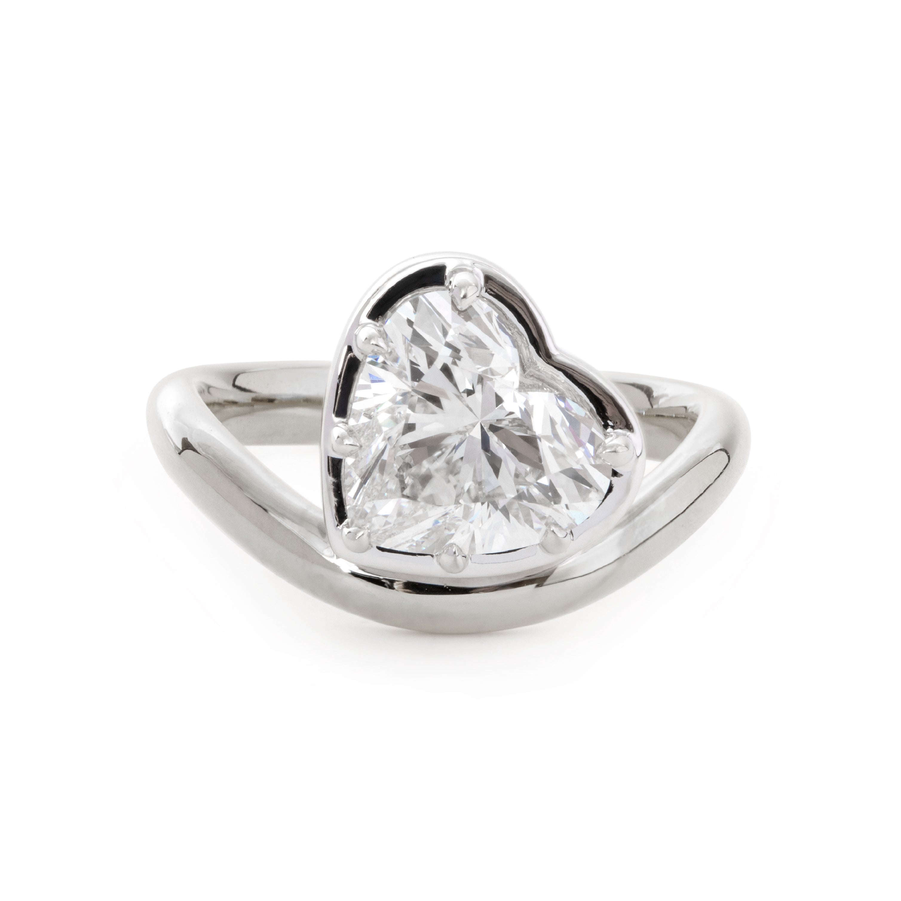 Cherished Moments 14K Yellow Gold 2.5ct Heart Shaped Lab Diamond Ring with White Gold Bezel and Wave Band Platinum