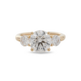 18K Yellow Gold 2.5ct Round Lab Diamond Round Prong Basket Three-stone Engagement Ring with Two Ring Enhancers in Bridal Ring Set Design