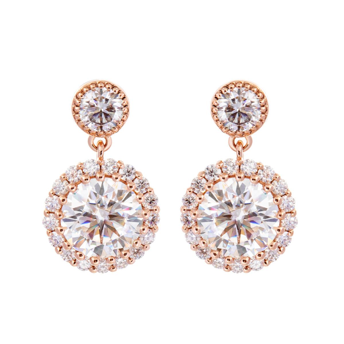 14K Rose Gold Nugget Earrings with Lab Diamond Halo Design