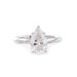 14K White Gold 2ct Pear Cut Lab Diamond Ring with Twist Pave Band and Floral Basket Head Design