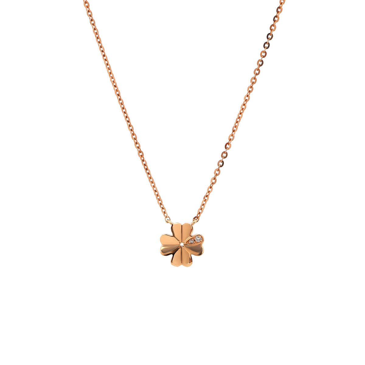 14K Rose Gold Round Lab Diamond Clover Pendant Necklace
