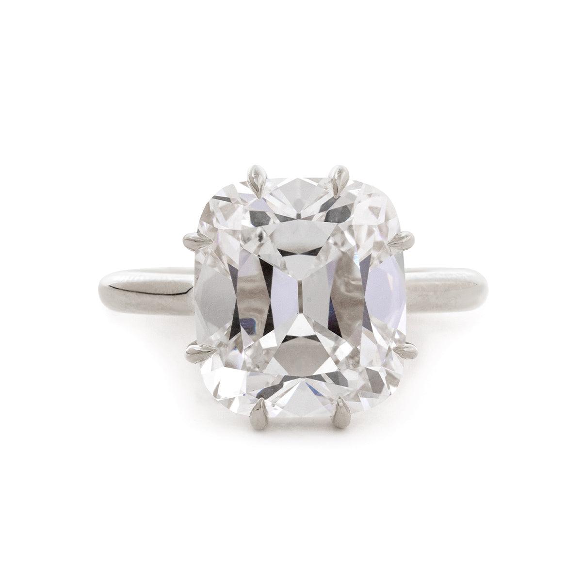 14k Yellow Gold 6.5 Carat Old Mine Cut Lab Diamond Prong Setting Vintage Solitaire Ring Platinum