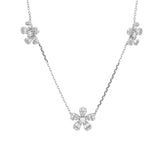 14K White Gold 5-Flower Station Necklace with Round and Baguette Cut Lab Diamonds