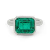 Cherished Moments 14K Yellow Gold 3.5 Carat Lab Emerald Solitaire Cocktail Ring with Bezel Setting Platinum