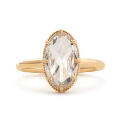 14K Yellow Gold Oval Rose Cut Lab Diamond Millegrain Solitaire Ring