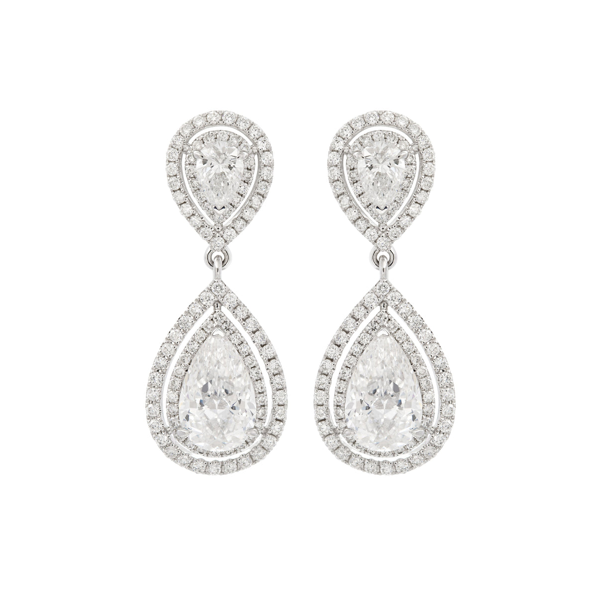 14K White Gold 5 ct tw Lab Diamond Pear Shaped Halo Drop Stud Earrings