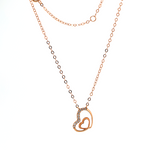 14K Rose Gold Round Lab Dimaond Pave Toi et Moi Heart Shape Pendant Necklace