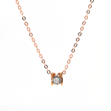 14K Rose Gold U Shape Pendant Necklace with Round Lab Diamond in A Diamond-Cut Texture Halo