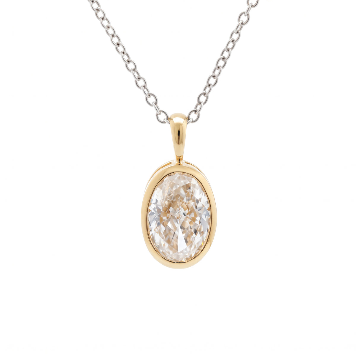 14K Yellow Gold 1.929ct Oval Crushed Ice-Cut Lab Diamond Bezel Pendant  (Chain excluded)