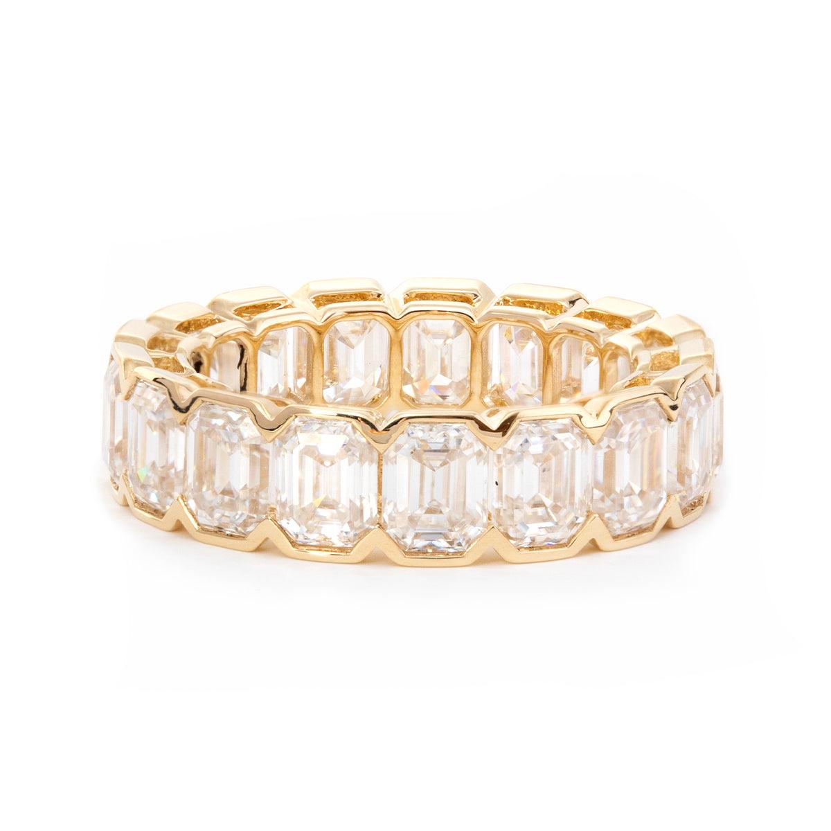 14K Yellow Gold Emerald Cut Lab Diamond Half Bezel Eternity Ring